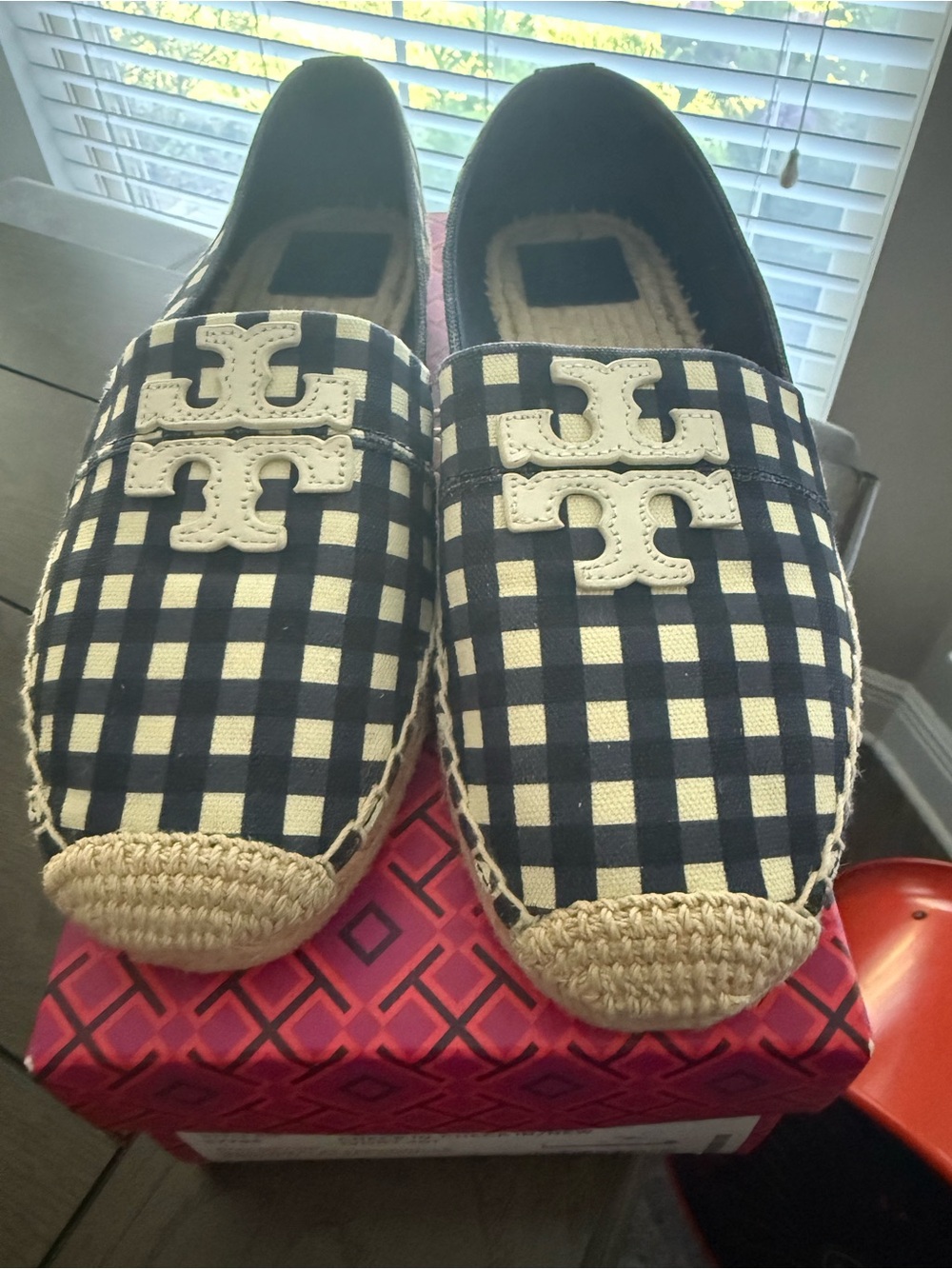 Tory Burch Navy and White Gingham Espadrille Flats - Picture 10 of 10